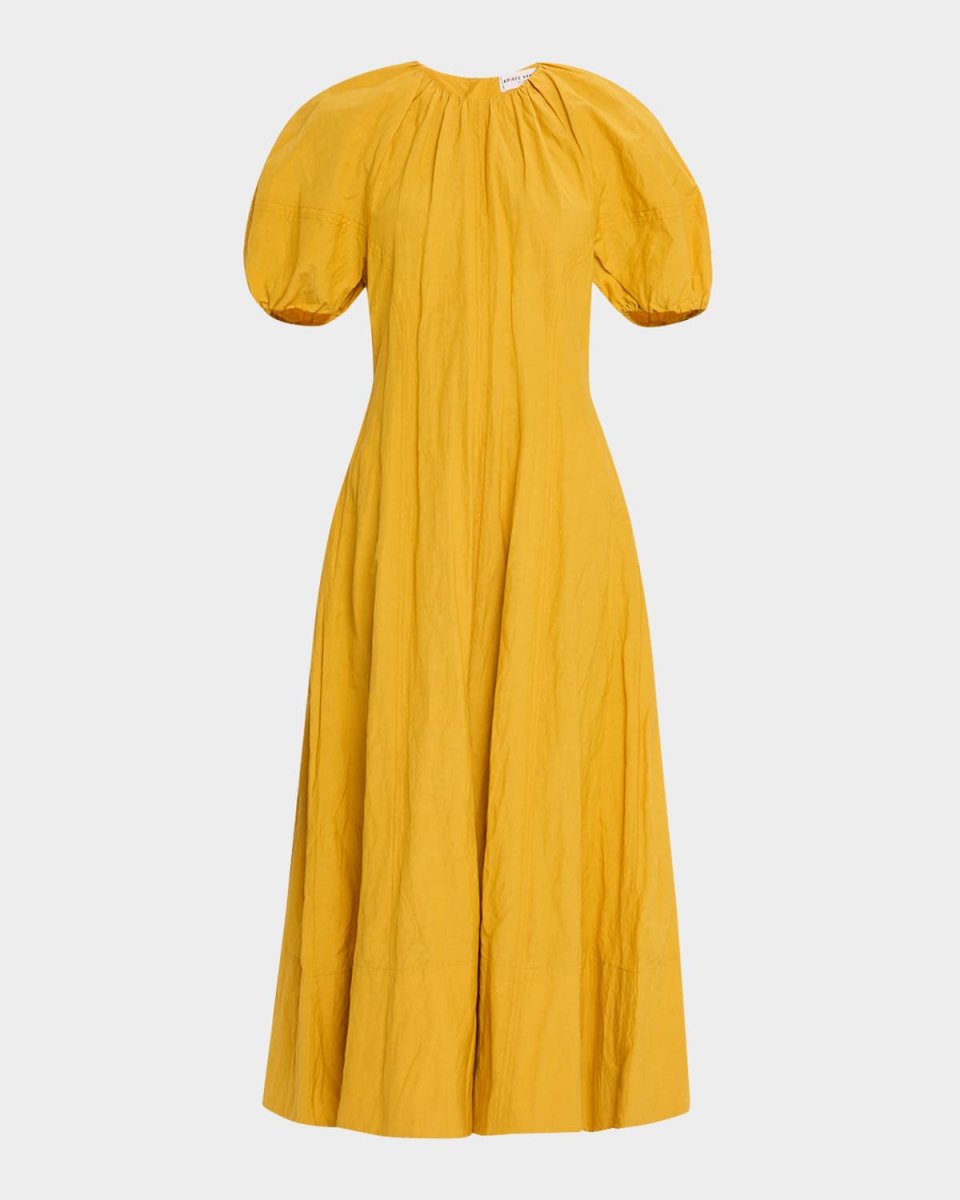 Antonella Blouson-Sleeve Ruched Maxi Dress